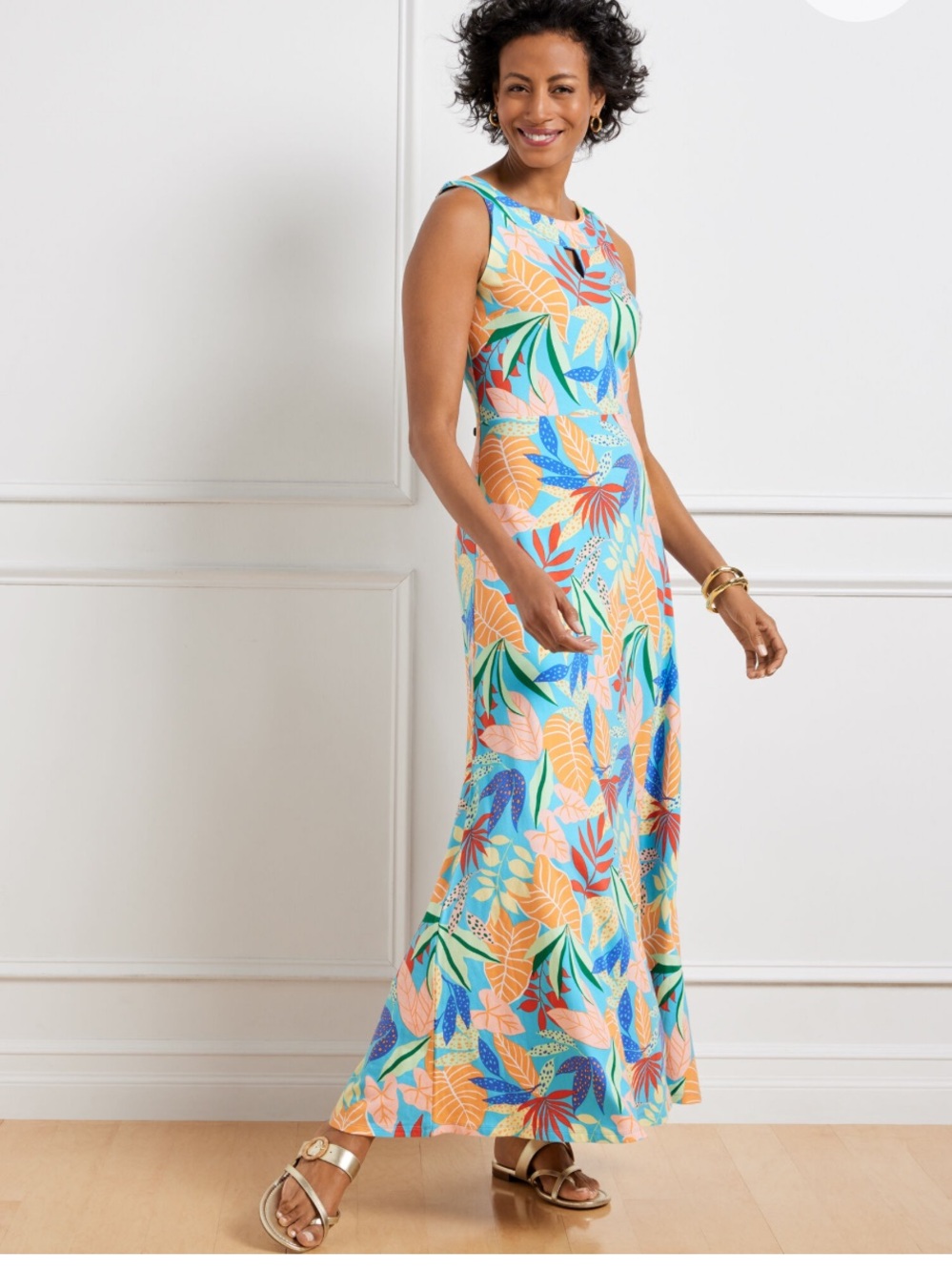 Talbots Gathered Leaves Jersey Maxi Dress Size: M